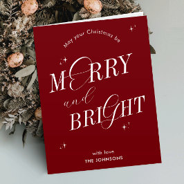 Merry & Bright Red Elegante Script Moderne Kein Fo Feiertagskarte