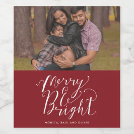 Merry & Bright Red Family Foto Weihnachten Weinetikett
