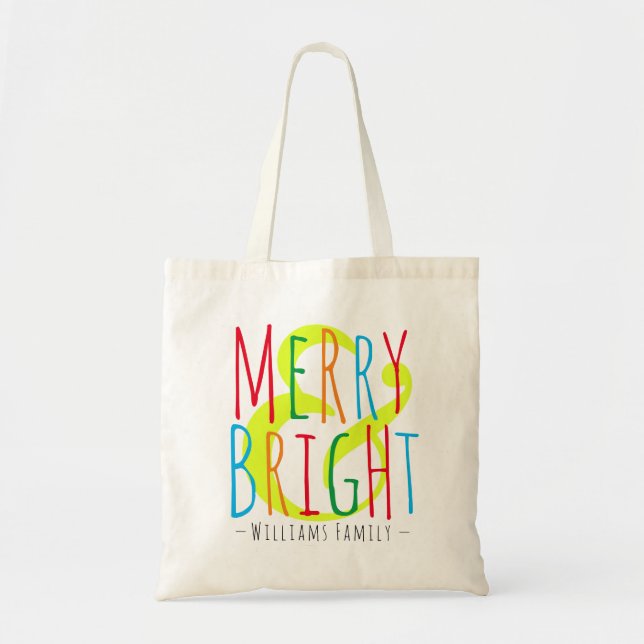 Merry & Bright Red Green Blue Typografy Name Tragetasche (Vorne)