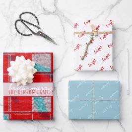 Merry Bright Red Strick Knitter Familienurlaub Geschenkpapier Set