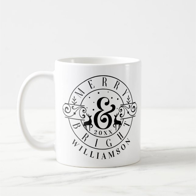Merry & Bright Reindeer Family Holiday Wappen Kaffeetasse (Links)
