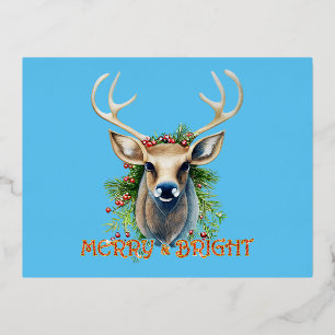 Merry & Bright Reindeer Folien Feiertagspostkarte
