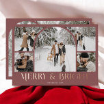 Merry Bright Retro Arch Foto Collage Folien Feiertagskarte<br><div class="desc">Erleben Sie die Weihnachtszeit mit unserer Weihnachtskarte "Merry & Bright". Front and Centre ist eine faszinierende Collage aus fünf Fotos, die mit einem Foto aus eigenem Bogen ausgestattet ist, das Ihre Lieblingsmomente schön anzeigt. Unten wird der festliche Gruß "Merry & Bright" kunstvoll in einem extravaganten Vintagen Schriftart mit dekorativen Elementen...</div>