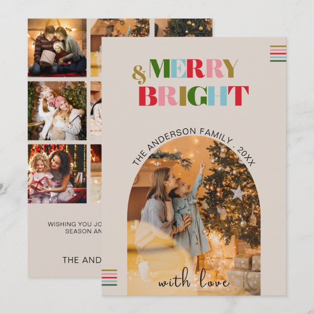 Merry & Bright Retro Fotos Weihnachtskarte Feiertagskarte (Vorne/Hinten)