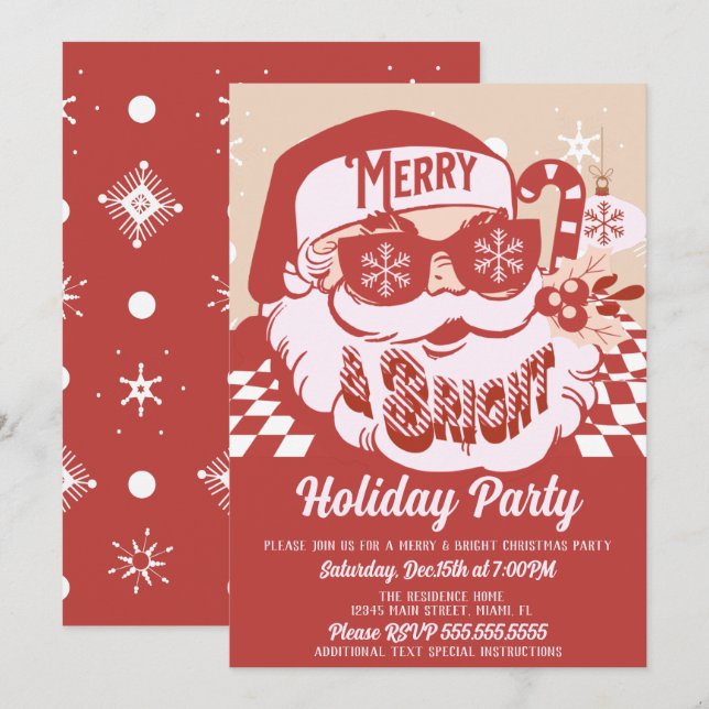Merry Bright Retro Santa Christmas Party Einladung (Vorne/Hinten)