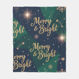 Merry & Bright Rose Gold Glitter Christmas Holiday Fleecedecke
