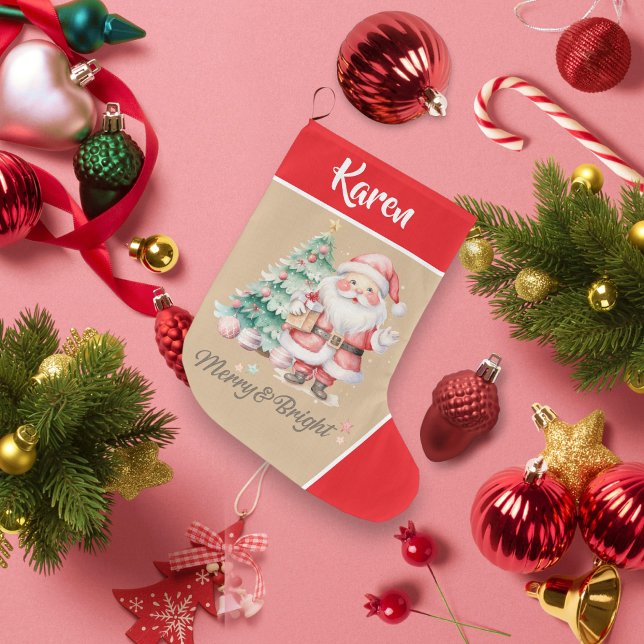 Merry & Bright Santa Claus Red Christmas Großer Weihnachtsstrumpf (Merry & Bright Santa Claus Red Christmas Large Christmas Stocking)