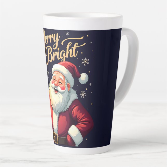 Merry Bright Santa Holding Lantern Illustration Milchtasse (Rechte Ecke)