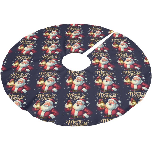 Merry Bright Santa Holding Lantern Illustration Polyester Weihnachtsbaumdecke (Schrägansicht)