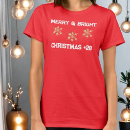 Merry Bright Schneeflocke Ihr Alter monogramm rot  T-Shirt