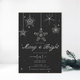 Merry Bright Schwarz-weiß Glitzer Elegante Weihnac Einladung
