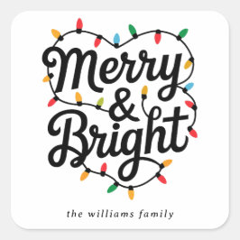 Merry & Bright Script Festive String Light Holiday Quadratischer Aufkleber