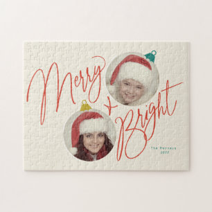 Merry & Bright Script und Foto Ornamente Design