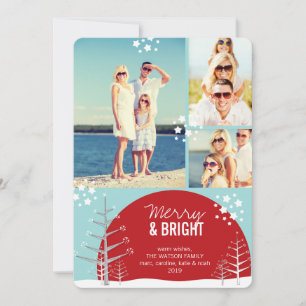 Merry & Bright Snow Trees Stars Carte photo de vac
