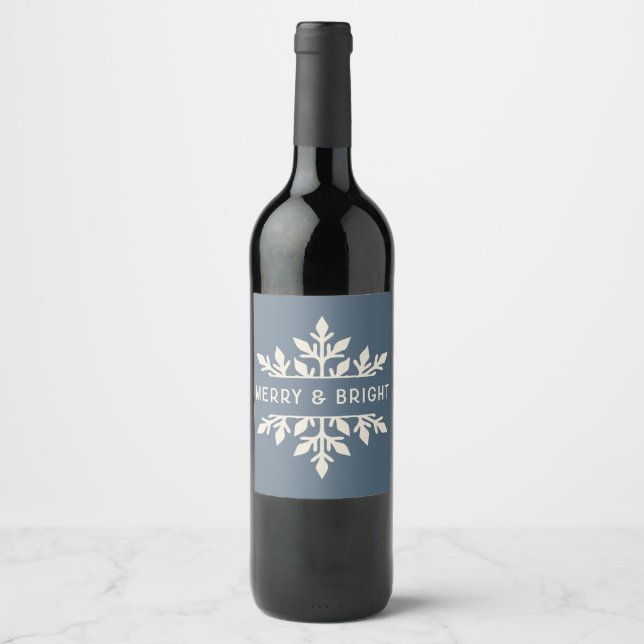 Merry & Bright Snowflake Holiday Weinlabel - Blau Weinetikett (Vorderseite)