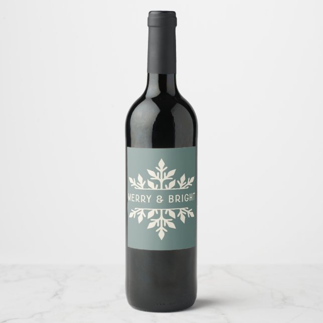 Merry & Bright Snowflake Weinlabel | Blauer Spruce Weinetikett (Vorderseite)