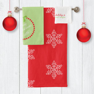 Merry Bright Snowflakes Monogram Weihnachten Badhandtuch Set