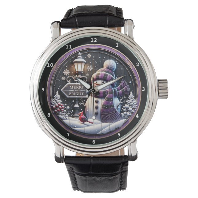 Merry Bright Snowman with Cardinal Armbanduhr (Vorderseite)