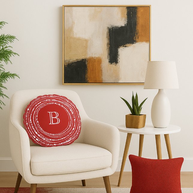 Merry & Bright Sparklights Monogram Christmas Rundes Kissen (Merry & Bright Sparkling Lights With Family Monogram Christmas Round Pillow - Holiday Home Decor)