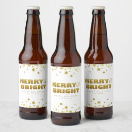 Merry & Bright | Spaß Weihnachten Weiß & Gold Bierflaschenetikett