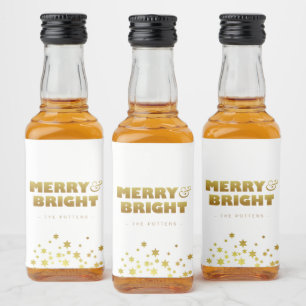 Merry & Bright   Spaß Weihnachten White & Gold Min Alkoholflaschenetikett