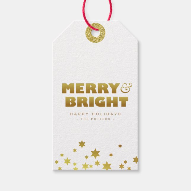 Merry & Bright | Spaß Weihnachten White & Gold Min Geschenkanhänger (Vorderseite)