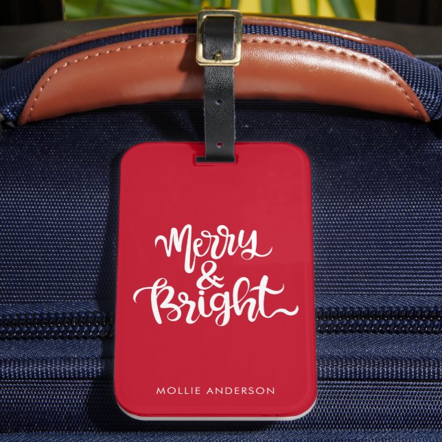Merry-Bright-Typografie-Script rot Gepäckanhänger (Vorderseite Insitu 2)