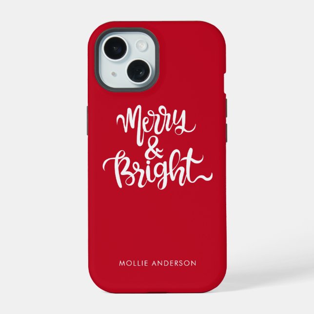 Merry-Bright-Typografie-Script rot iPhone 15 Hülle (Rückseite)