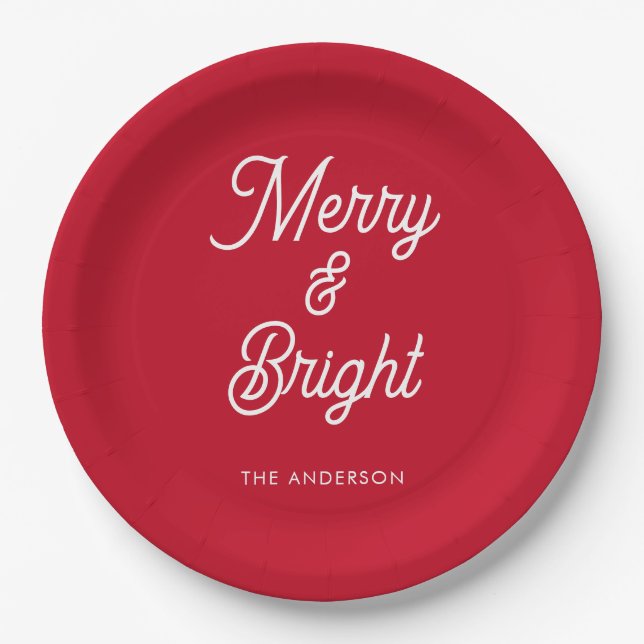 Merry-Bright-Typografie-Script rot Pappteller (Vorderseite)