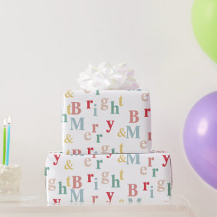 Merry & Bright typografische Farbe Geschenkpapier