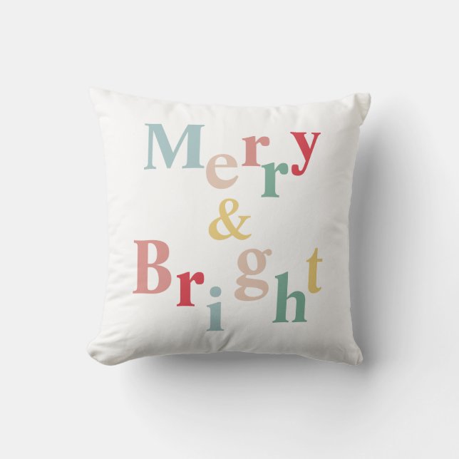 Merry & Bright typografische Farbe Kissen (Vorderseite)
