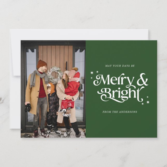 Merry & Bright Typografy Foto Weihnachten (Vorderseite)