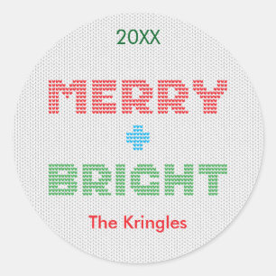 Merry & Bright Typografy Weihnachten Runder Aufkleber