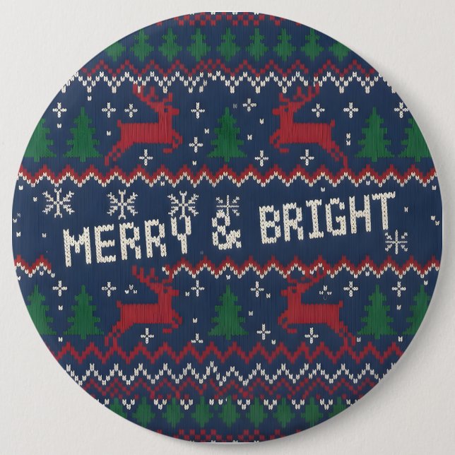 Merry & Bright Ugly Christmas Sweater Button (Vorderseite)