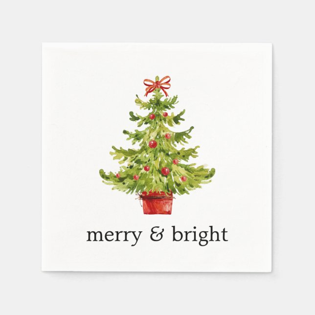 Merry & Bright Wasserfarbe Weihnachtsbaumpapier Serviette (Vorderseite)