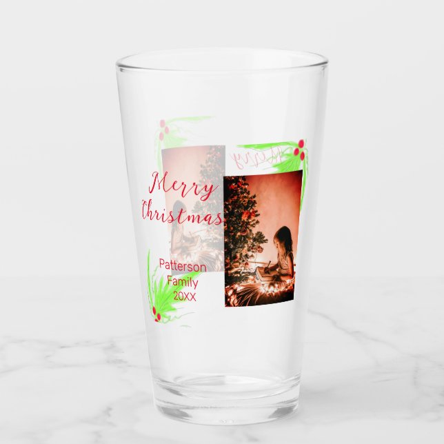 Merry Bright Weihnachten fügen Familiennamen Freud Glas (Vorderseite)