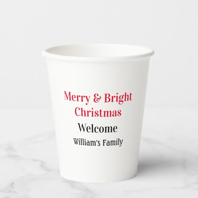 Merry Bright Weihnachten fügen Familiennamen Freud Pappbecher (Vorderseite)
