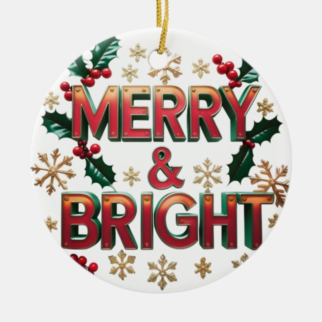 Merry & Bright Weihnachten Keramik Circle Ornament (Vorne)