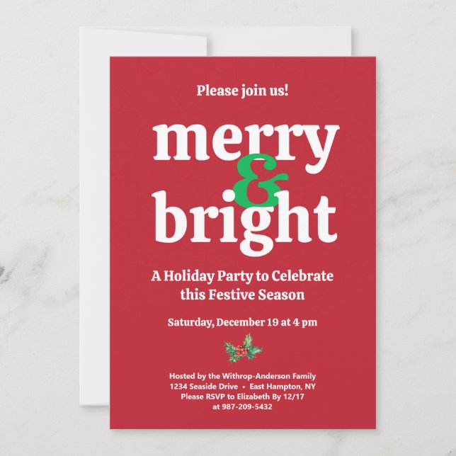 "Merry & Bright" Weihnachten-Party Einladung (Vorderseite)