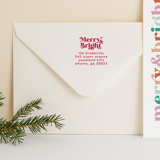 Merry & Bright Weihnachten Rücksendeadresse Permastempel (Merry and Bright Christmas return address stamp)