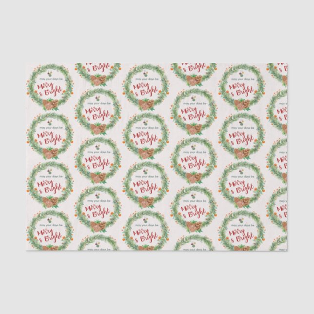 Merry & Bright Weihnachts-Wreath-Muster Seidenpapier (Vorderseite)