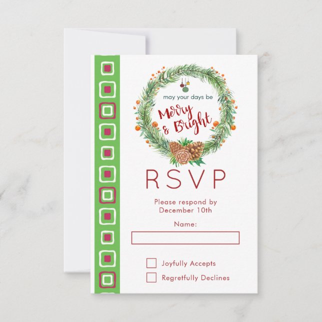 Merry & Bright Weihnachts-Wreath-Party UAWG RSVP Karte (Vorderseite)