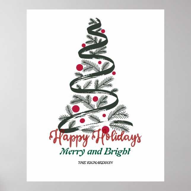 Merry & Bright | Weihnachtsbaumtypografie Poster (Vorne)