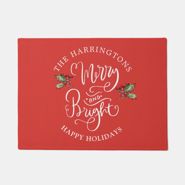 Merry Bright Weihnachtsfamilie Name Doormat Fußmatte (Vorderseite)
