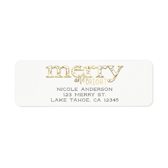 Merry & Bright White Gold Weihnachtskarte (Vorne)