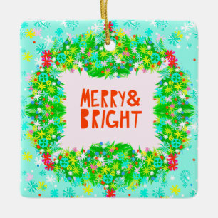Merry & Bright Wreath Keramikornament