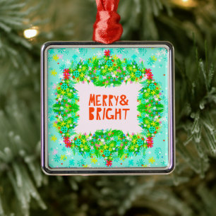 Merry & Bright Wreath Ornament Aus Metall