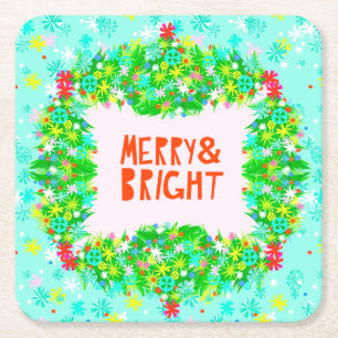Merry & Bright Wreath Rechteckiger Pappuntersetzer