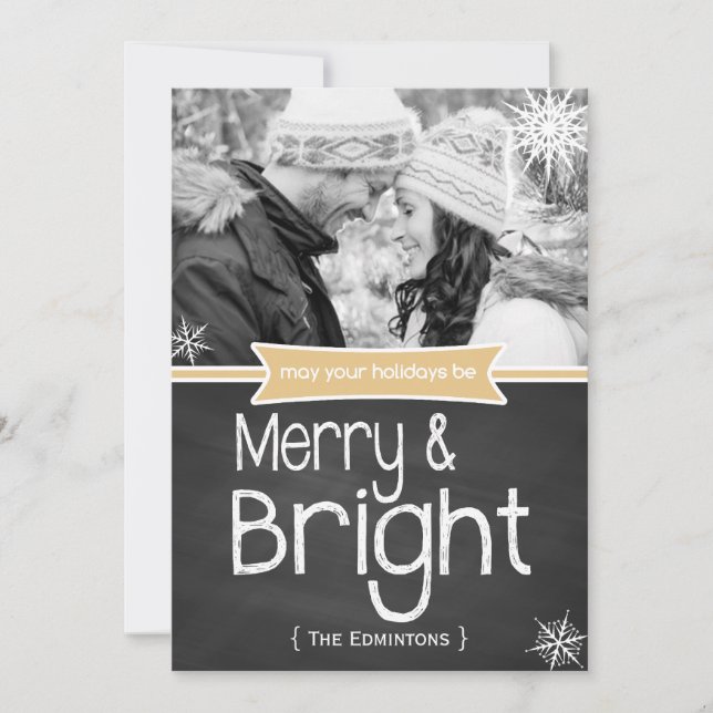 Merry Bright Yellow Chalkboard Ferienwohnung Karte (Vorderseite)