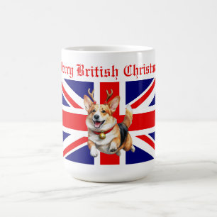 Merry British Christmas Corgi Reindeer Antlers Kaffeetasse